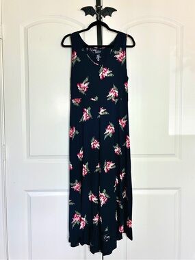 Croft & Barrow Navy Floral Maxi Dress with Pink Blooms size L